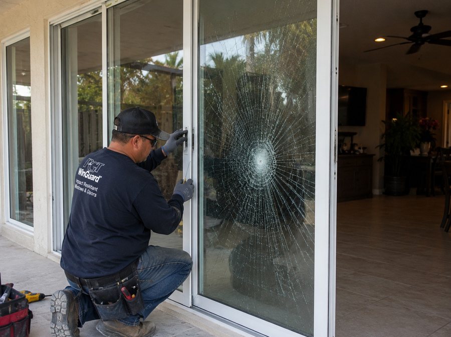 Hurricane impact sliding door service
