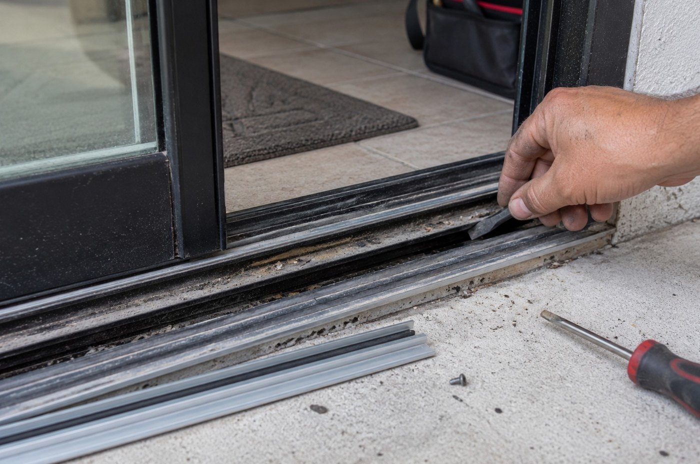 Sliding glass door track repair and replacement service